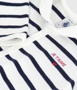 Petit Bateau Schlafanzüge, Strampler*Strampler ohne Füßchen mit U-Boot-Kragen aus gestreifter Baumwolle weiss MARSHMALLOW/blau SMOKING