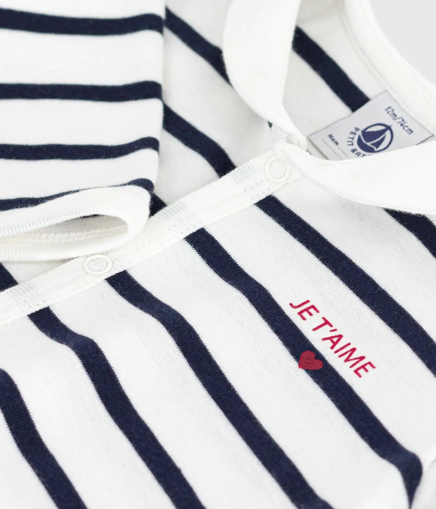 Petit Bateau Schlafanzüge, Strampler*Strampler ohne Füßchen mit U-Boot-Kragen aus gestreifter Baumwolle weiss MARSHMALLOW/blau SMOKING