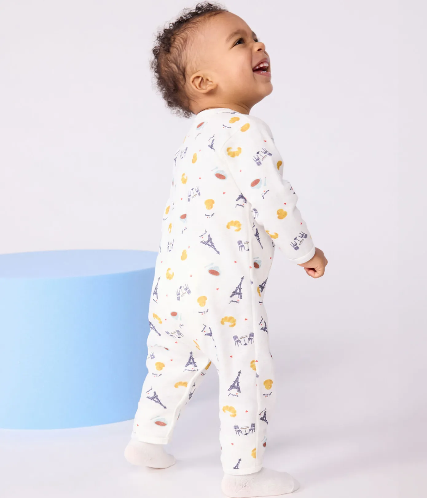 Petit Bateau Schlafanzüge, Strampler*Strampler ohne Füsschen aus Baumwolle mit Paris-Motiv weiss MARSHMALLOW/weiss MULTICO