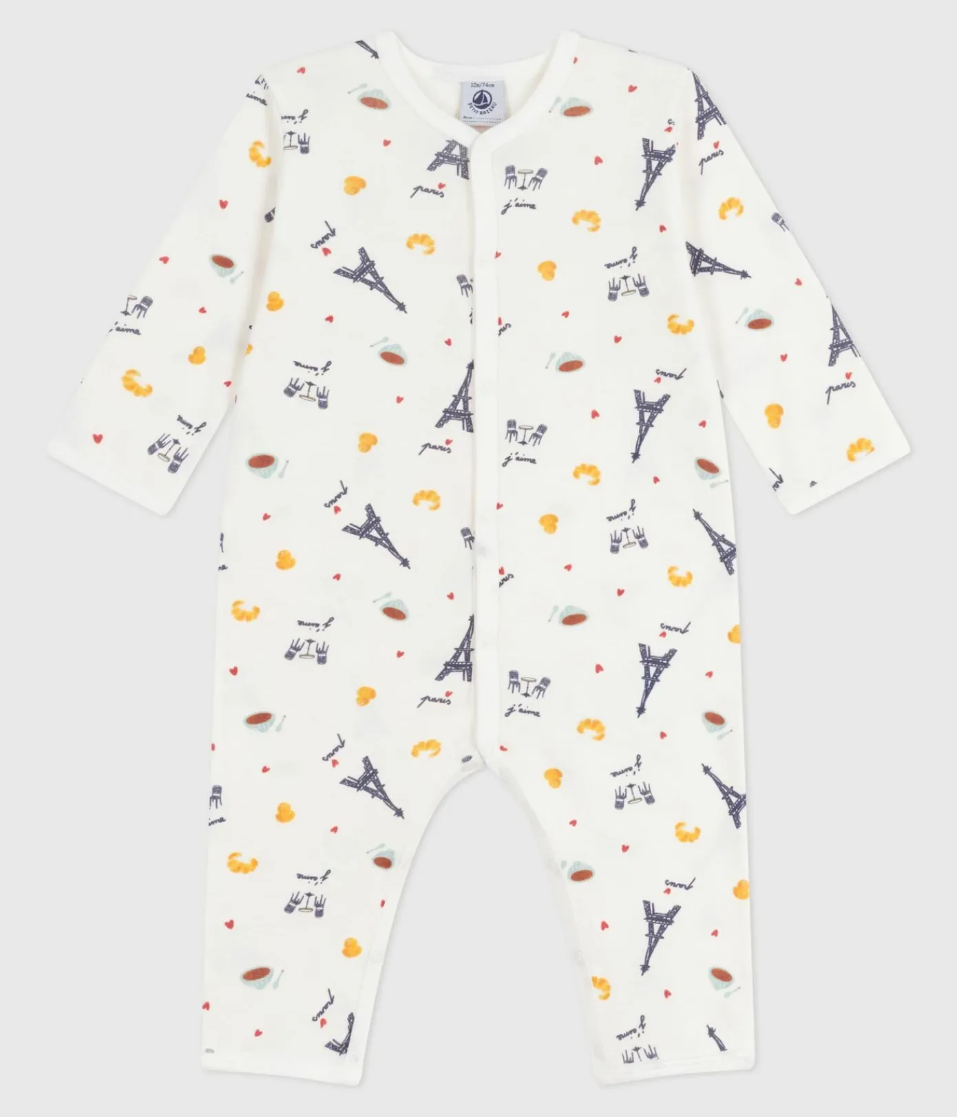Petit Bateau Schlafanzüge, Strampler*Strampler ohne Füsschen aus Baumwolle mit Paris-Motiv weiss MARSHMALLOW/weiss MULTICO