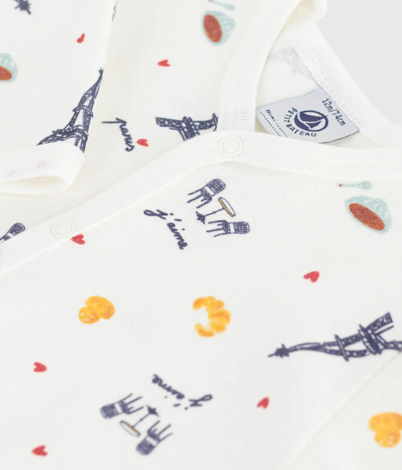 Petit Bateau Schlafanzüge, Strampler*Strampler ohne Füsschen aus Baumwolle mit Paris-Motiv weiss MARSHMALLOW/weiss MULTICO