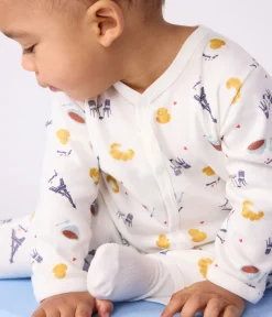 Petit Bateau Schlafanzüge, Strampler*Strampler ohne Füsschen aus Baumwolle mit Paris-Motiv weiss MARSHMALLOW/weiss MULTICO