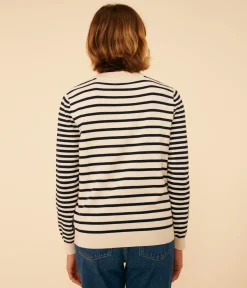 Petit Bateau Homewear|Streifenshirts, Pullover, Cardigans*Streifenpulli aus Baumwolle für Damen weiss AVALANCHE/blau SMOKING