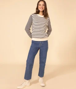 Petit Bateau Homewear|Streifenshirts, Pullover, Cardigans*Streifenpulli aus Baumwolle für Damen weiss AVALANCHE/blau SMOKING