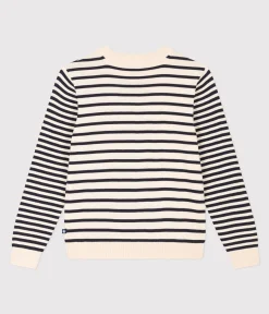 Petit Bateau Homewear|Streifenshirts, Pullover, Cardigans*Streifenpulli aus Baumwolle für Damen weiss AVALANCHE/blau SMOKING