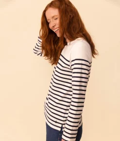 Petit Bateau Streifenshirts, Pullover, Cardigans*Streifenshirt aus Baumwolle für Damen weiss MARSHMALLOW/blau SMOKING