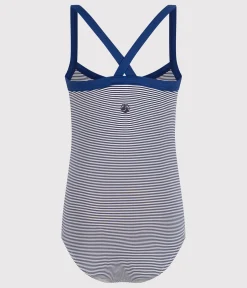 Petit Bateau Bademode, Uv-Kleidung*1-teiliger gestreifter Badeanzug Kinder/Mädchen blau MEDIEVAL/weiss MARSHMALLOW