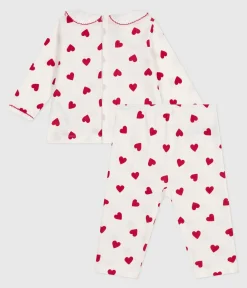 Petit Bateau Schlafanzüge, Strampler*2-teiliger Stramper mit Herz-Motiv weiss MARSHMALLOW/ROT TERKUIT
