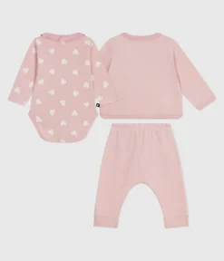 Petit Bateau Sets, Overalls & Latzhosen|Newborn*2-teiliges Baby-Geschenkset aus Nicki und bestickter Body mit Herzmotiv rosa JOLI