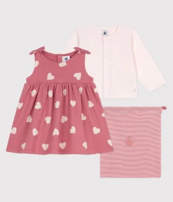 Petit Bateau Sets, Overalls & Latzhosen*2-teiliges Baby-Set aus Baumwolle, einfarbiger Cardigan und gemustertes Kleid rosa ROSEWOOD/ MULTICO