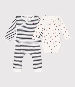 Petit Bateau Sets, Overalls & Latzhosen|Newborn*3-teiliges Baby-Set aus Baumwolle weiss MARSHMALLOW/blau SMOKING