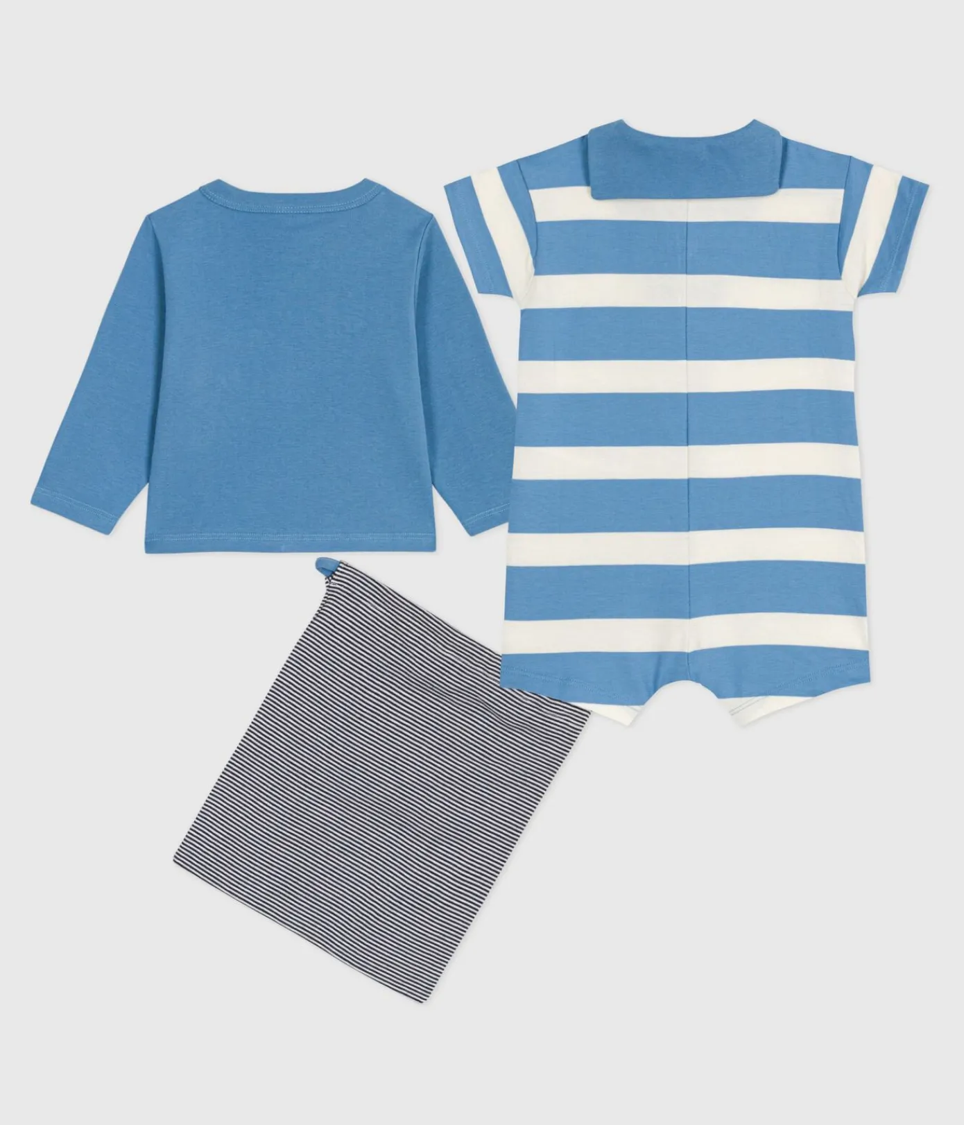 Petit Bateau Sets, Overalls & Latzhosen*2-teiliges Baby-Set aus Baumwolle, einfarbiger Cardigan und Kurzoverall blau ALASKA/weiss MULTICO