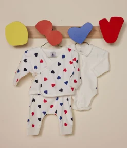 Petit Bateau Sets, Overalls & Latzhosen|Newborn*3-teiliges Baby-Set aus Baumwolle weiss MARSHMALLOW/weiss MULTICO