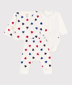 Petit Bateau Sets, Overalls & Latzhosen|Newborn*3-teiliges Baby-Set aus Baumwolle weiss MARSHMALLOW/weiss MULTICO