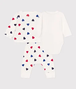 Petit Bateau Sets, Overalls & Latzhosen|Newborn*3-teiliges Baby-Set aus Baumwolle weiss MARSHMALLOW/weiss MULTICO