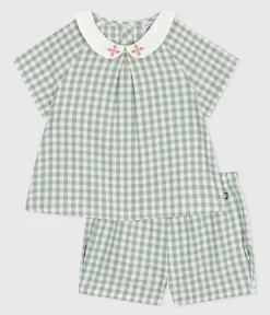 Petit Bateau Sets, Overalls & Latzhosen*2-teiliges Baby-Set aus Baumwolle, Vichy-Bluse und Shorts blau PAUL/weiss MARSHMALLOW