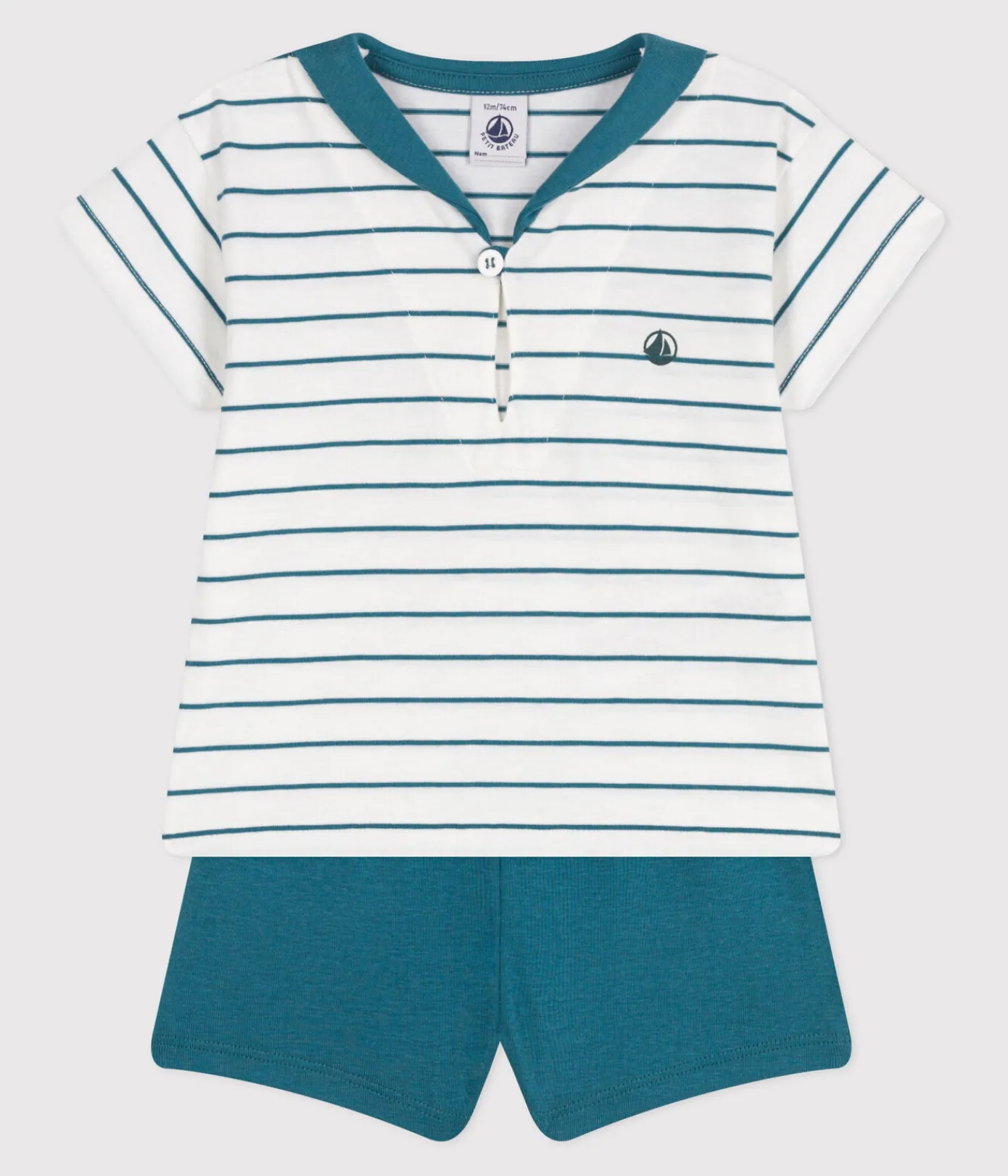 Petit Bateau Sets, Overalls & Latzhosen*2-teiliges Baby-Set aus Baumwolle, gestreiftes T-Shirt und einfarbige Shorts grün MARSHMALLOW/ DRAGONFLY