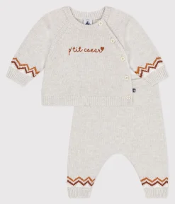 Petit Bateau Sets, Overalls & Latzhosen|Newborn*2-teiliges Baby-Set aus Wollstrick mit beige MONTELIMAR/weiss MULTICO