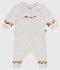 Petit Bateau Sets, Overalls & Latzhosen|Newborn*2-teiliges Baby-Set aus Wollstrick mit beige MONTELIMAR/weiss MULTICO