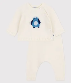 Petit Bateau Sets, Overalls & Latzhosen|Newborn*2-teiliges Baby-Set aus Wollstrick mit Pinguin-Motiv weiss MARSHMALLOW/weiss MULTICO