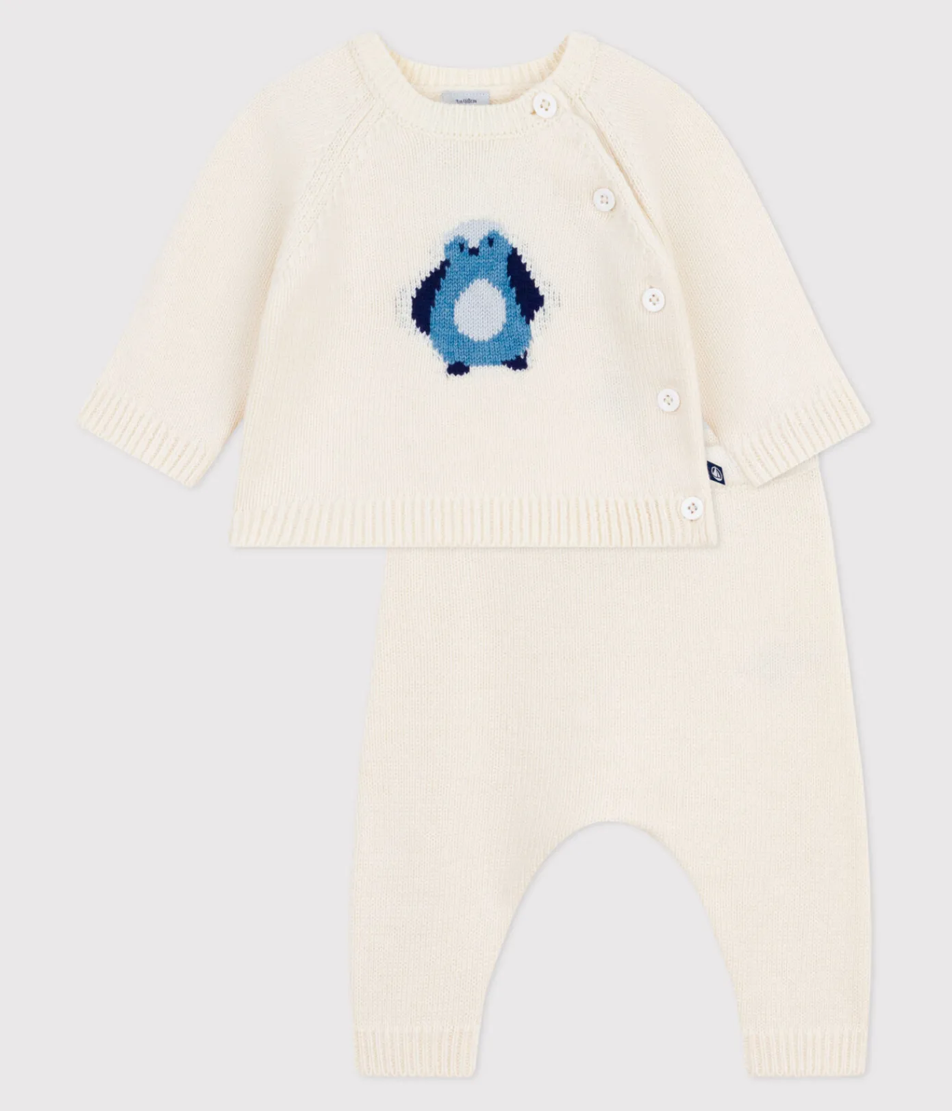 Petit Bateau Sets, Overalls & Latzhosen|Newborn*2-teiliges Baby-Set aus Wollstrick mit Pinguin-Motiv weiss MARSHMALLOW/weiss MULTICO