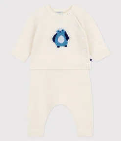 Petit Bateau Sets, Overalls & Latzhosen|Newborn*2-teiliges Baby-Set aus Wollstrick mit Pinguin-Motiv weiss MARSHMALLOW/weiss MULTICO