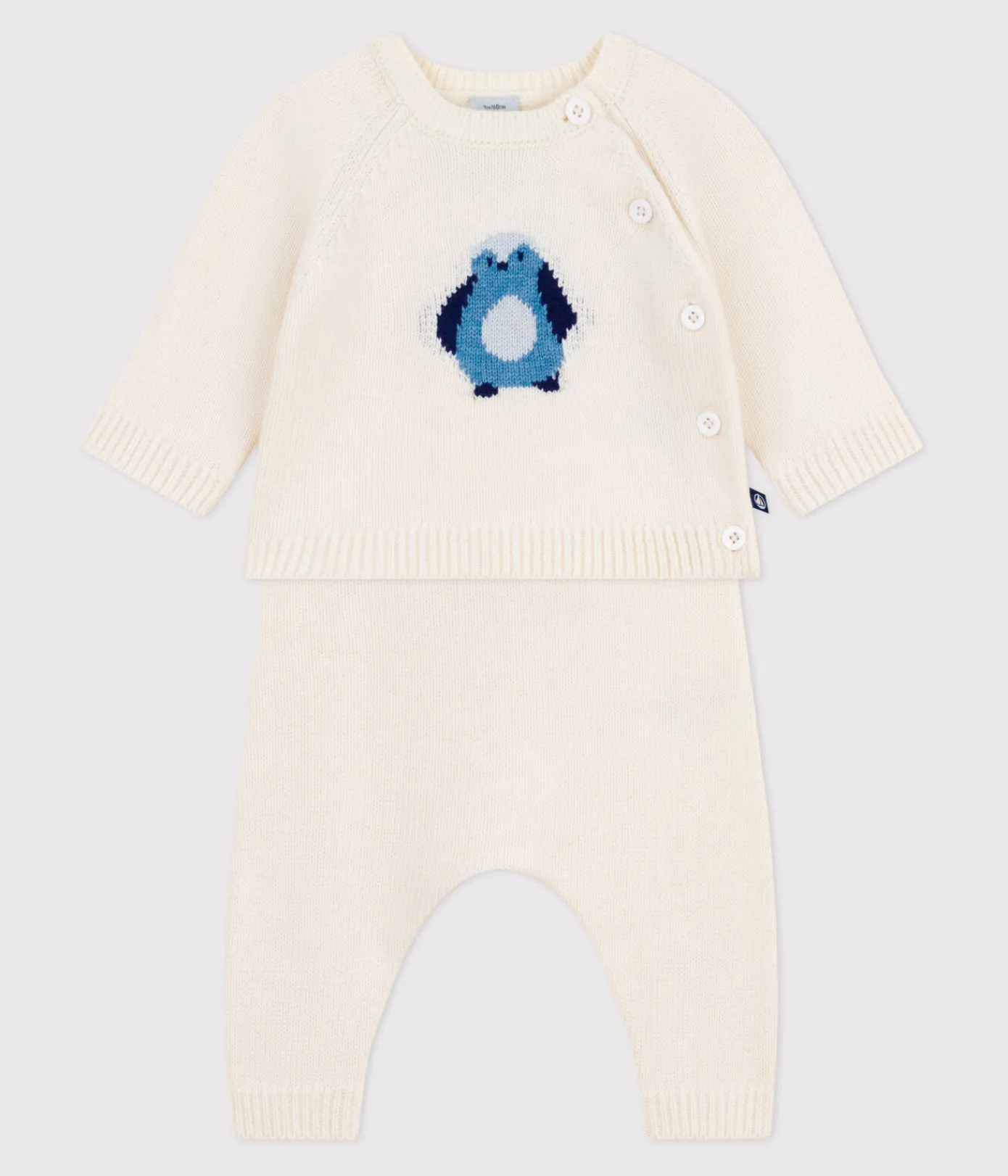 Petit Bateau Sets, Overalls & Latzhosen|Newborn*2-teiliges Baby-Set aus Wollstrick mit Pinguin-Motiv weiss MARSHMALLOW/weiss MULTICO