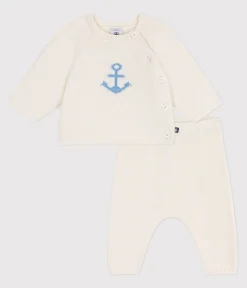 Petit Bateau Sets, Overalls & Latzhosen|Newborn*2-teiliges Baby-Set aus Woll- und Baumwollstrick mit Jacquardmuster weiss MARSHMALLOW