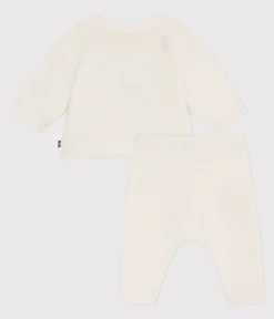 Petit Bateau Sets, Overalls & Latzhosen|Newborn*2-teiliges Baby-Set aus Woll- und Baumwollstrick mit Jacquardmuster weiss MARSHMALLOW