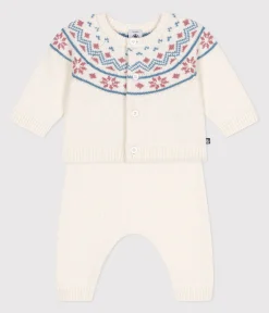 Petit Bateau Sets, Overalls & Latzhosen|Newborn*2-teiliges Baby-Set Cardigan aus Jacquardstrick weiss MARSHMALLOW/rosa CHARME