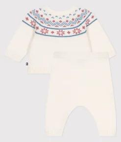Petit Bateau Sets, Overalls & Latzhosen|Newborn*2-teiliges Baby-Set Cardigan aus Jacquardstrick weiss MARSHMALLOW/rosa CHARME