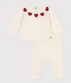 Petit Bateau Sets, Overalls & Latzhosen|Newborn*2-teiliges Baby-Strickset weiss MARSHMALLOW/ROT