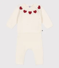 Petit Bateau Sets, Overalls & Latzhosen|Newborn*2-teiliges Baby-Strickset weiss MARSHMALLOW/ROT