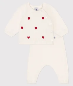 Petit Bateau Sets, Overalls & Latzhosen|Newborn*2-teiliges Baby-Strickset mit gestickten Herzen ROT MARSHMALLOW/ POMPEI