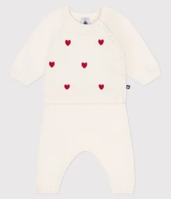 Petit Bateau Sets, Overalls & Latzhosen|Newborn*2-teiliges Baby-Strickset mit gestickten Herzen ROT MARSHMALLOW/ POMPEI