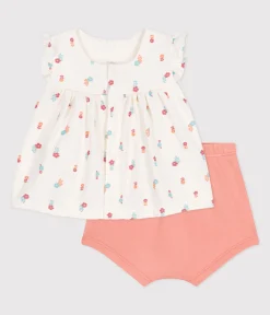Petit Bateau Sets, Overalls & Latzhosen|Newborn*2-teiliges Newborn-Set aus Baumwolle mit Rüschenbluse weiss MARSHMALLOW/weiss MULTICO