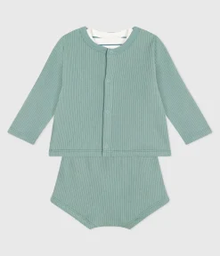 Petit Bateau Sets, Overalls & Latzhosen|Newborn*3-teiliges Newborn-Set aus Baumwolle mit einem zitronengelb gestreiften T-Shirt PAUL/ MULTICO