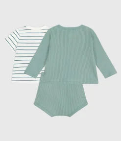 Petit Bateau Sets, Overalls & Latzhosen|Newborn*3-teiliges Newborn-Set aus Baumwolle mit einem zitronengelb gestreiften T-Shirt PAUL/ MULTICO