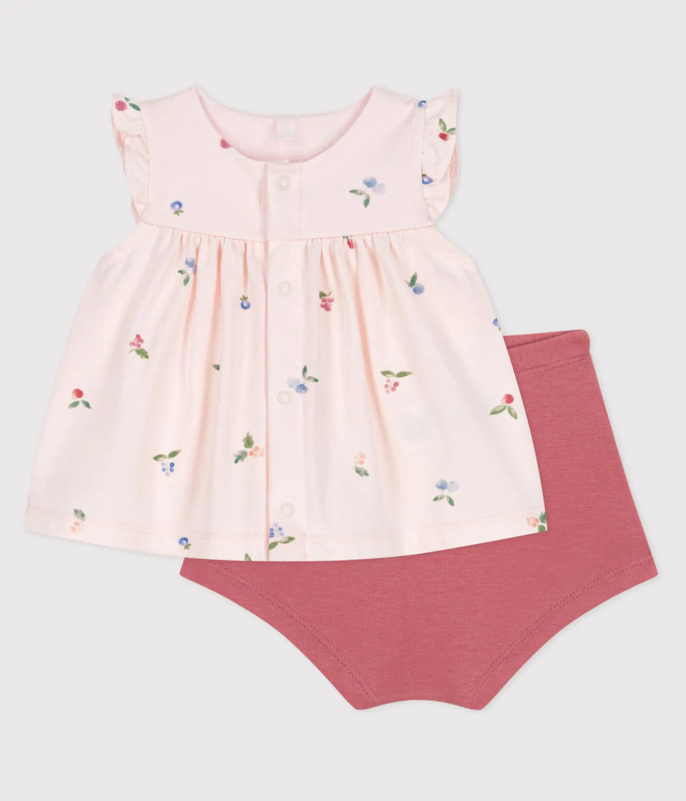 Petit Bateau Sets, Overalls & Latzhosen|Newborn*2-teiliges Newborn-Set aus Baumwolle mit Rüschenbluse rosa FLEUR/weiss MULTICO