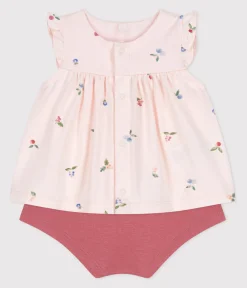 Petit Bateau Sets, Overalls & Latzhosen|Newborn*2-teiliges Newborn-Set aus Baumwolle mit Rüschenbluse rosa FLEUR/weiss MULTICO
