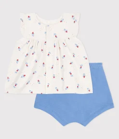 Petit Bateau Newborn|Sets, Overalls & Latzhosen*2-teiliges Newborn-Set aus Baumwolle mit Rüschenbluse weiss MARSHMALLOW/weiss MULTICO
