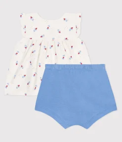 Petit Bateau Newborn|Sets, Overalls & Latzhosen*2-teiliges Newborn-Set aus Baumwolle mit Rüschenbluse weiss MARSHMALLOW/weiss MULTICO