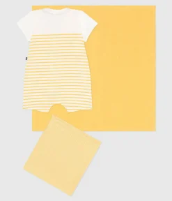 Petit Bateau Sets, Overalls & Latzhosen|Newborn*2-teiliges Newborn-Set mit Kurzoverall und Wickeltuch weiss MARSHMALLOW/ ORGE
