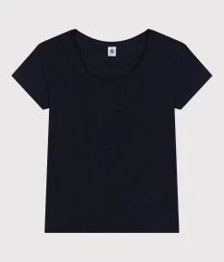 Petit Bateau Alle T-Shirts|Das Gerade (Regular)*T-Shirt Le Droit aus Leinen mit Rundhalsausschnitt, Damen blau SMOKING