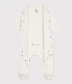 Petit Bateau Schlafanzüge, Strampler|Newborn*UNISEX-BODYJAMA AUS SAMT weiss MARSHMALLOW