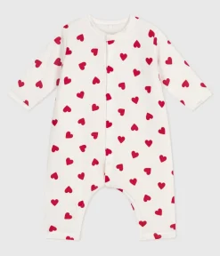 Petit Bateau Sets, Overalls & Latzhosen|Newborn*Wattierter Baby-Overall aus Baumwolle mit Herzmotiv weiss MARSHMALLOW/ROT TERKUIT