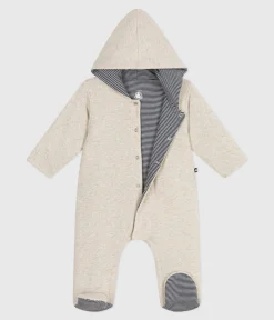 Petit Bateau Sets, Overalls & Latzhosen|Newborn*Wattierter Baby-Overall mit Kapuze und Füßchen, einfarbig beige MONTELIMAR CHINE