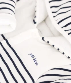 Petit Bateau Sets, Overalls & Latzhosen|Newborn*Wattierter Strampler mit Kapuze und Füßchen im Matrosen-Look. weiss MARSHMALLOW/blau SMOKING