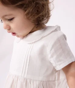 Petit Bateau Kleider*Weißes Baby-Kleid und Bloomer aus Baumwolle mit Lochstickereien weiss ECUME
