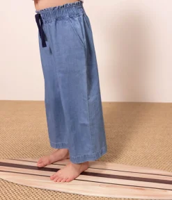 Petit Bateau Shorts, Hosen, Leggings*Weite Kinderhose aus leichtem Denim für Mädchen blau DENIM CLAIR